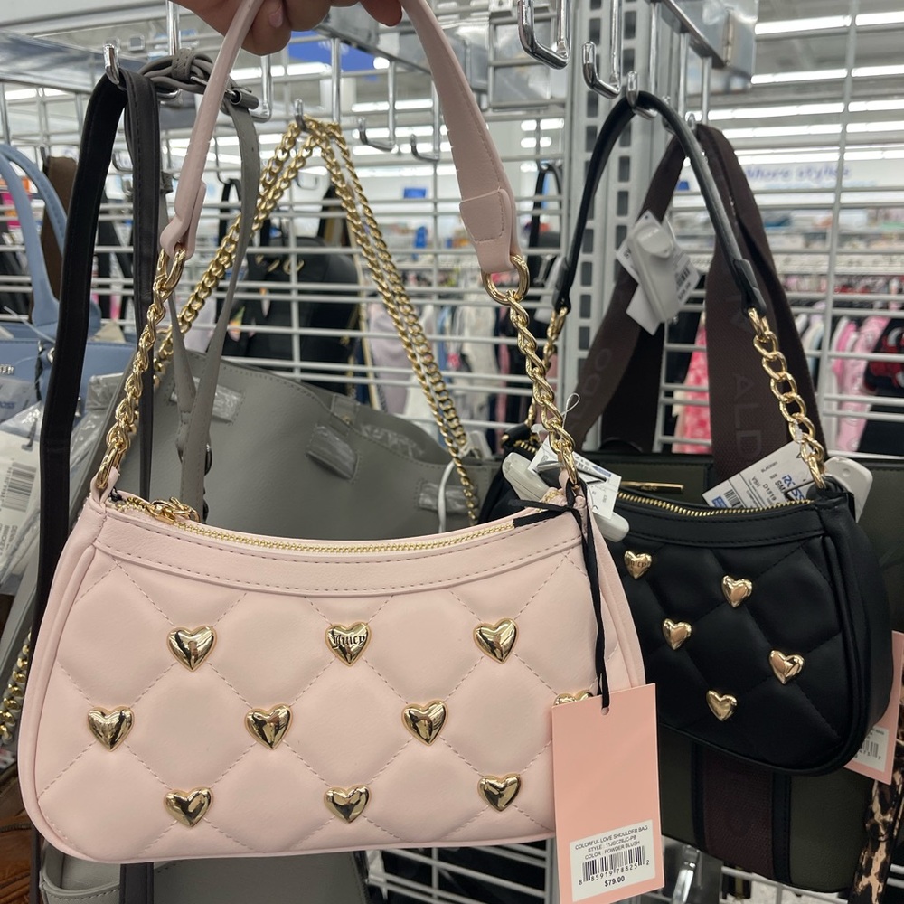 Juicy Couture Pink and Black Heart-Studded Shoulder Bag